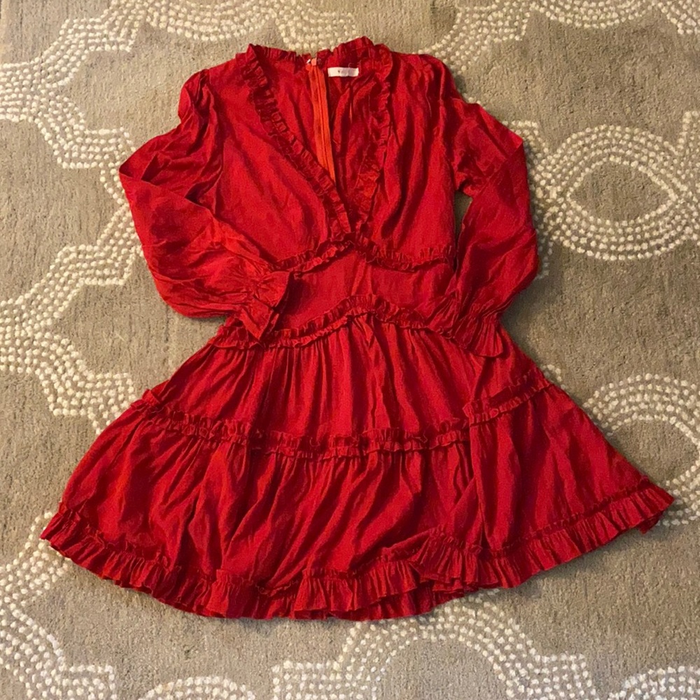 Mable red flowy dress with deep v neck size Medium